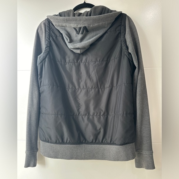 RVCA Black & Gray Puffer Jacket w/ Grey Knit Long Sleeves & Hood Winter Warm L - Picture 10 of 12